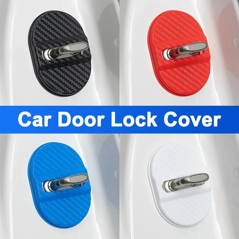 4Pcs Carbon Fiber Silicone Car Door Lock Buckle Cover for Jaecoo J7 J8 7 Tiggo 8plus 8 5 Plus 7pro Anti-Rust Auto Accessories
