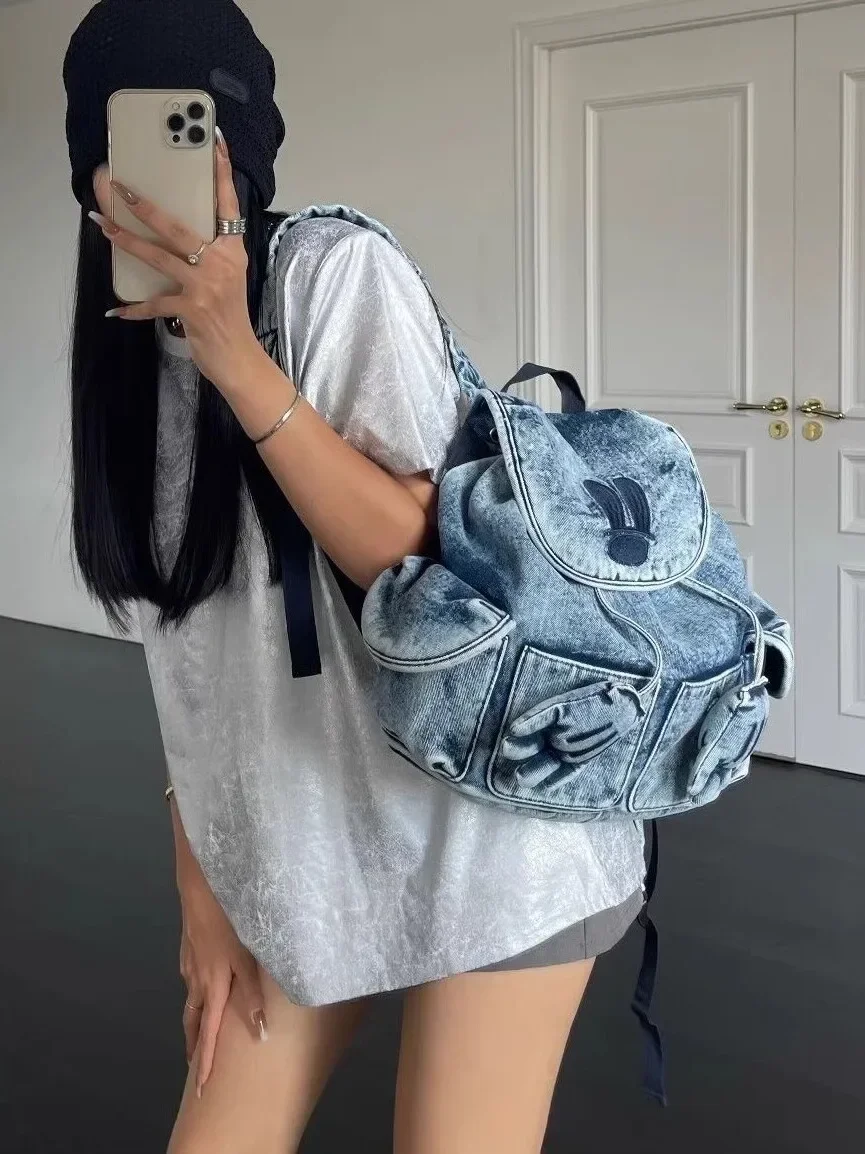 

Washed denim cute large capacity portable backpack