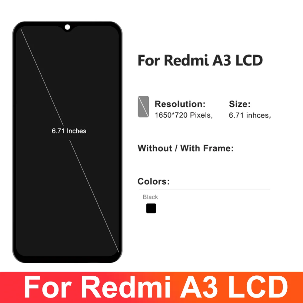 100% 테스트된 Redmi A3 디스플레이 화면, 샤오미 Redmi A3 23129RN51X LCD 디스플레이 터치 스크린 교체 디지타이저 어셈블리