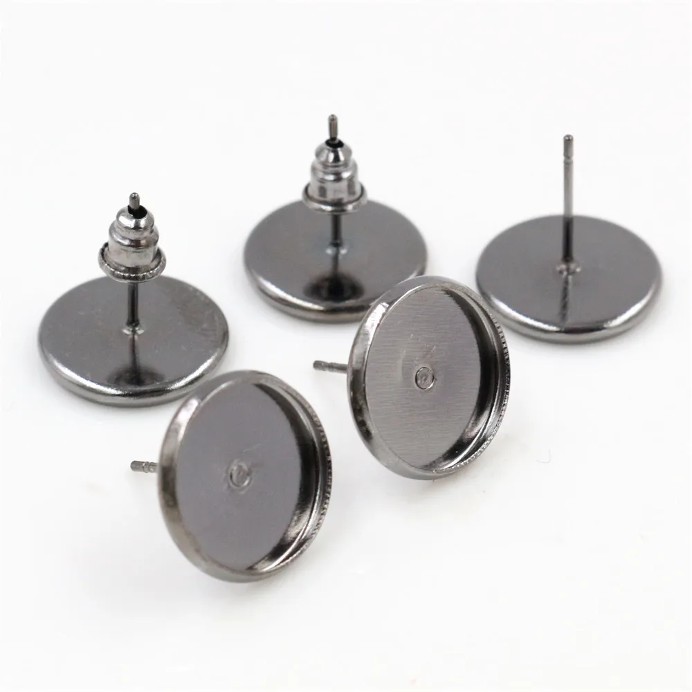 12mm 10mm 8mm 50pcs/Lot Brass Copper Material Earring Studs(with Ear plug) Earrings Base,Fit 8-12mm Glass Cabochons