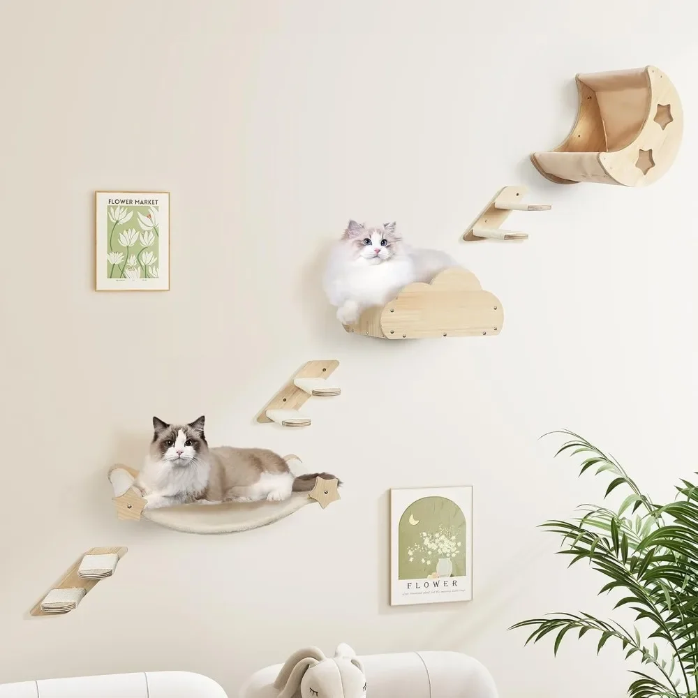 

Cat Wall Shelve, Moon Cats Beds Star Hammock Cloud Pedal & 3 Steps Walls Shelf, Cat Wall Shelve