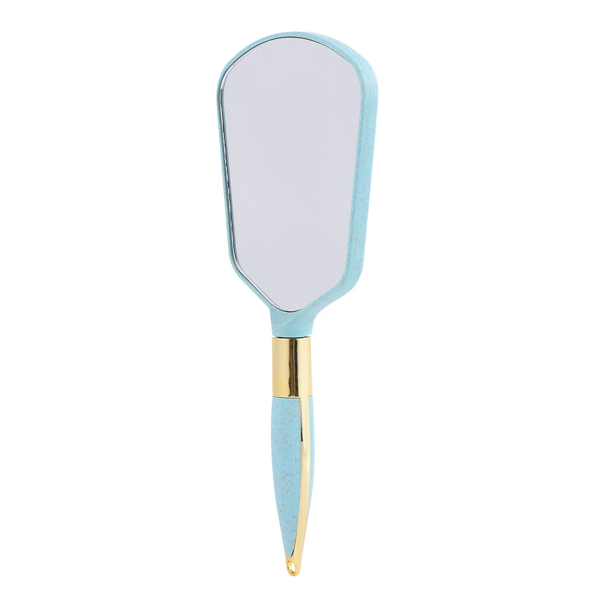 1 sztuka niebieskiego lustra z kwadratową rączką do użytku domowego i sklepowego, przezroczysta powierzchnia szkła, gładkie krawędzie, modne lusterko do makijażu do łazienki.