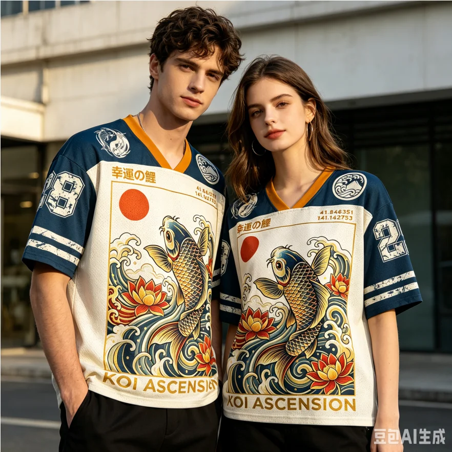 T-shirt unisexe en jersey imprimé 3D Koi, style rétro d'été, Gate of Destiny, pour adultes, mode décontractée, respirant, séchage rapide