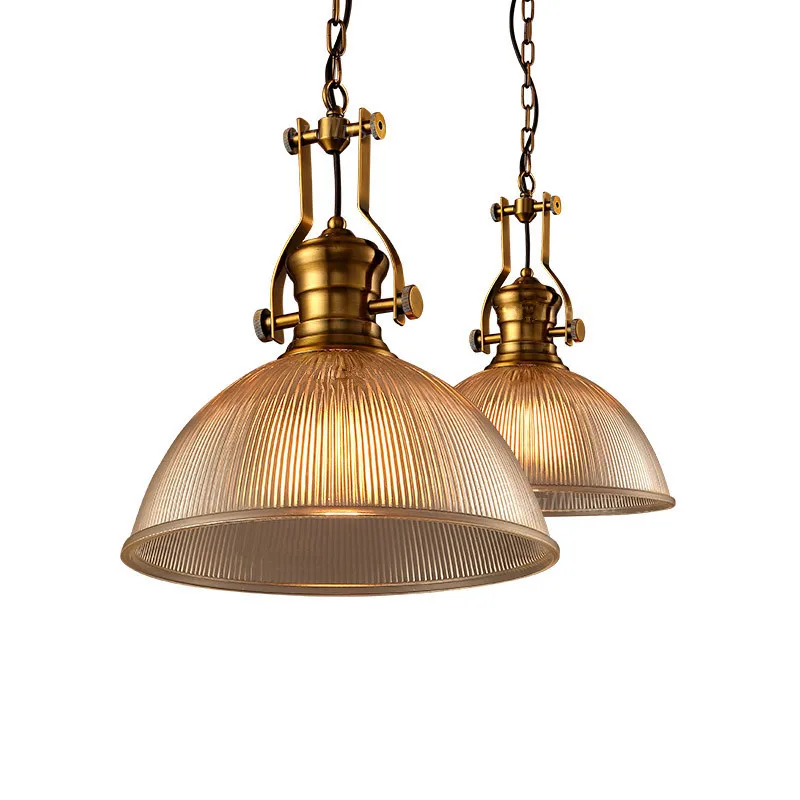 Hotel Restaurant Lounge Office Bar Dinning Room Creative Lighting Retro Ribbed Glass Pendant Light Industrial Suspension Lamp