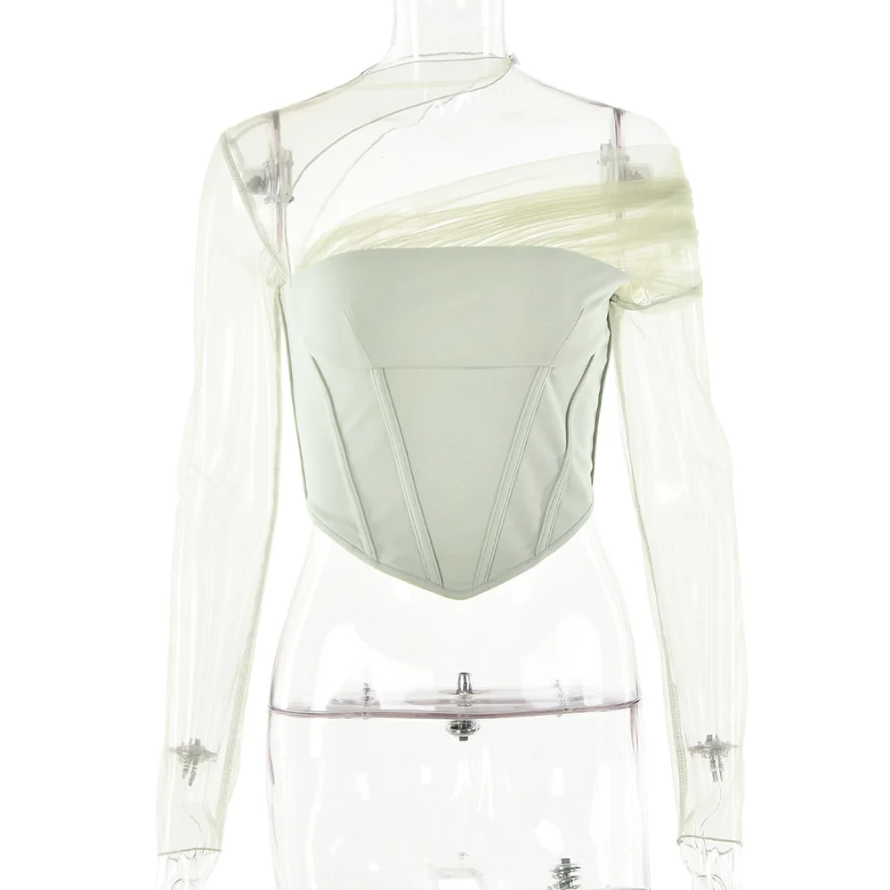 2023 sommer Mode Heißer Verkauf Neue Elegante Sexy Sheer Mesh Patchwork Rohr frauen Top