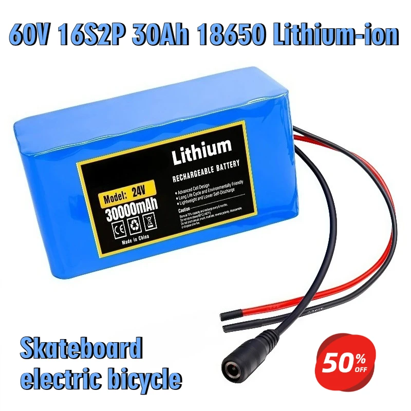 

60V 16S2P 30Ah 18650 Lithium-ion 16-series 2-parallel Battery Pack for Electric Skateboards and Bicycles