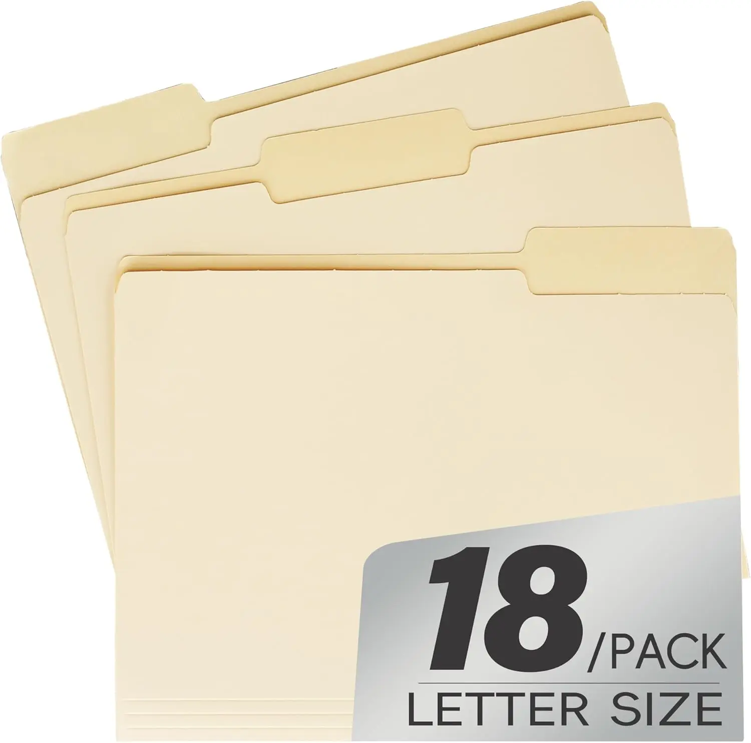 

Letter Size Manila File Folders, 1/3 Cut Tabs, 18-Pack for Easy Organization and Storage