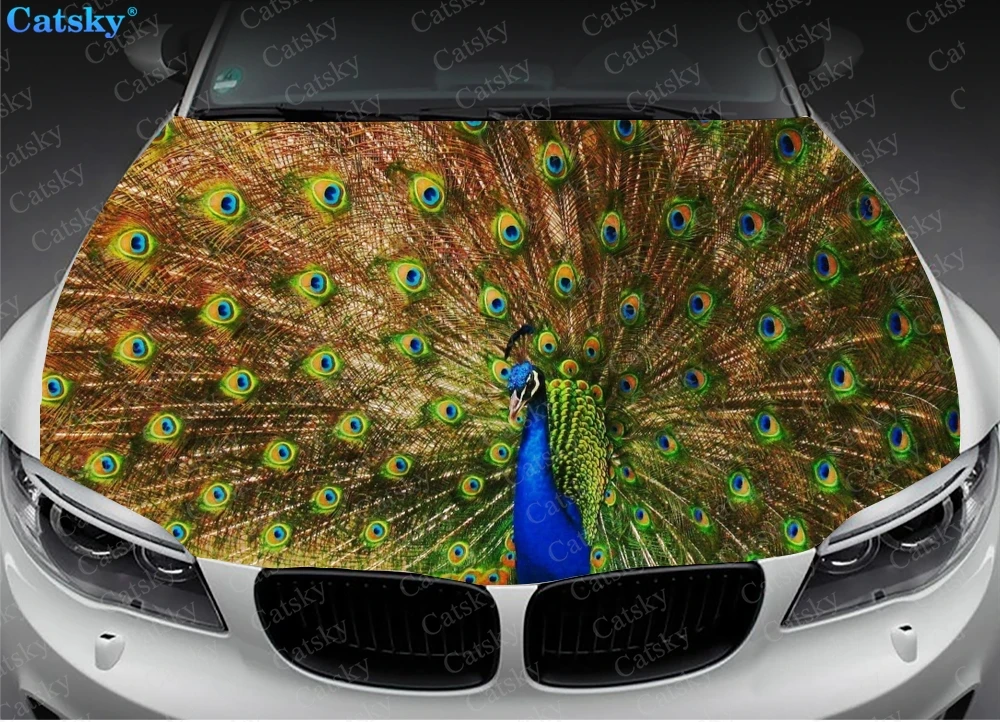 Animal Peacock Print Car Hood Vinyl Stickers Wrap Film Engine Cover Decals Universal Auto Accessories Hood Protective Films