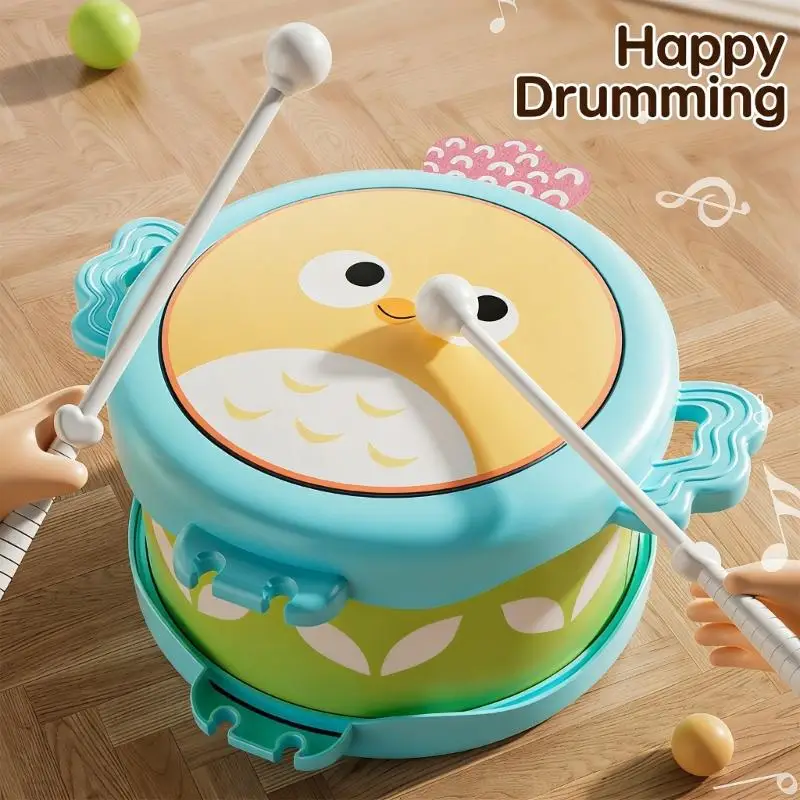 子供両面フクロウドラム音楽玩具教育楽器リズム開発安全なプラスチック構造-a2ub