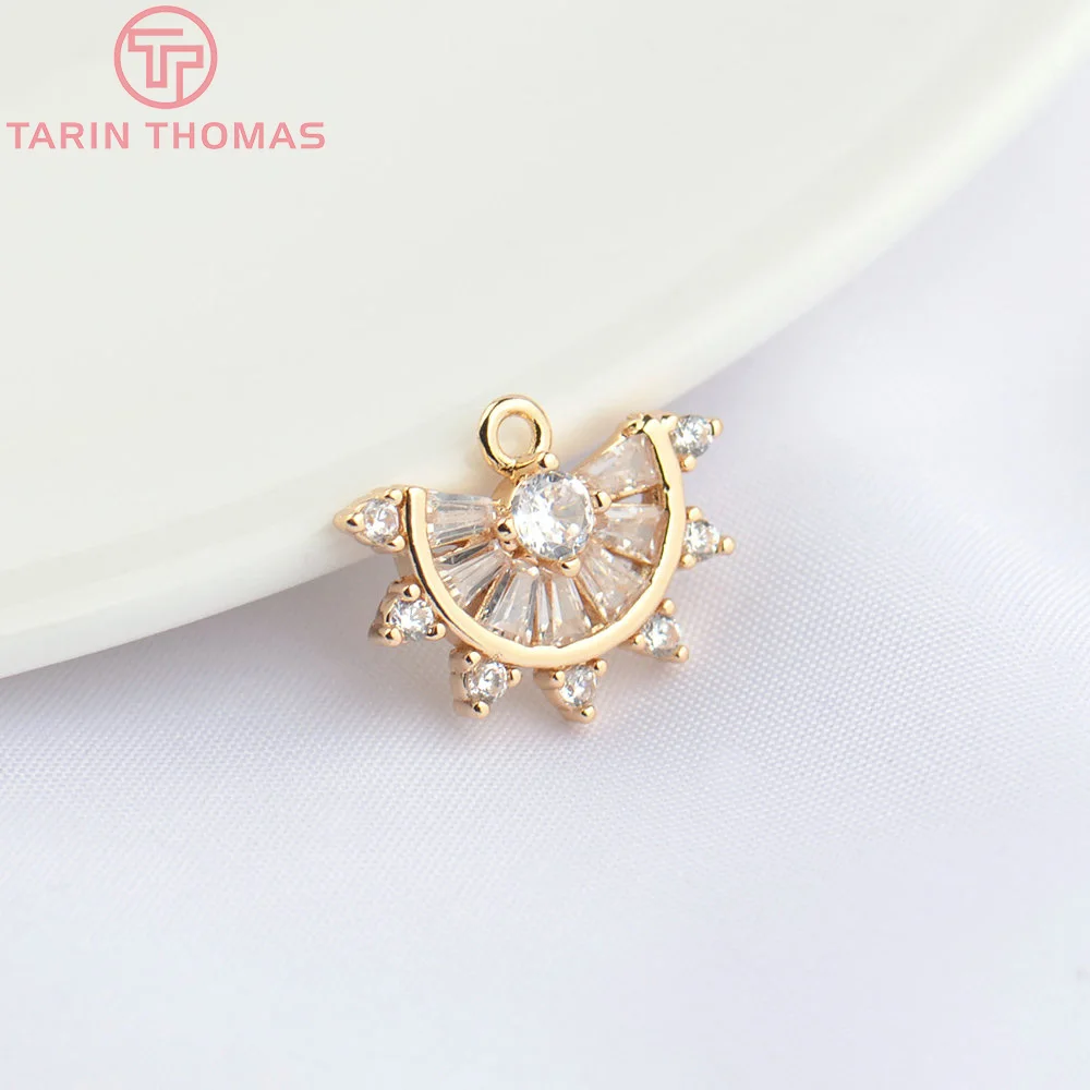 (4824)6PCS 14,5 x10MM 24K Champagner Gold Farbe Messing mit Zirkon Sector Form Charms Anhänger Diy Schmuck Erkenntnisse Zubehör