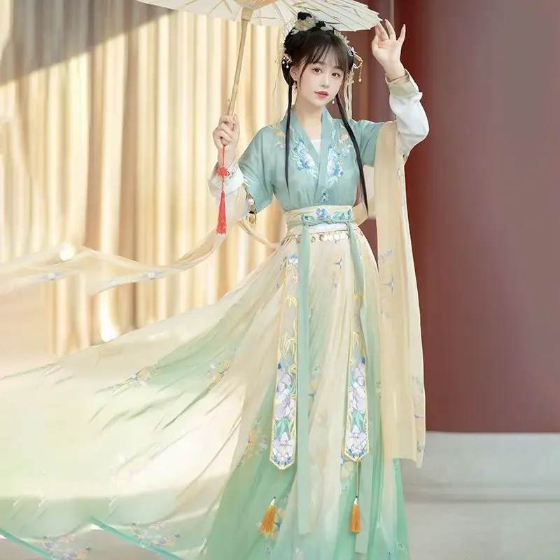 Chinese Style Hanfu Dress Women Traditional Tang Dynasty Floral Embroidery Princess Dresses Oriental Cosplay Stage Dance Robe