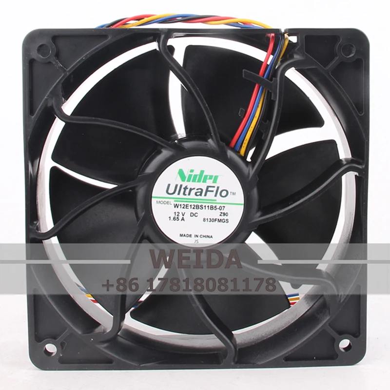 Duplo rolamento de esferas Caso Fan, controle de temperatura, ventilador de refrigeração, Nidec W12E12BS11B5-07, 120x120x38mm, 12V, 1.65A, 12038, PWM