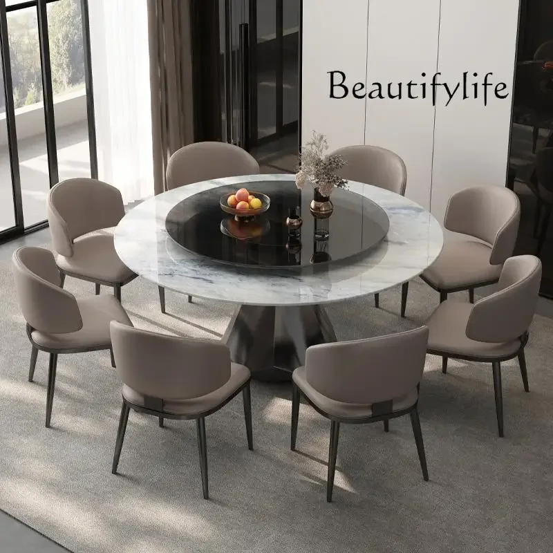 

N45 Marble round dining table large apartment living room Italian modern simple turntable restaurant home fashion