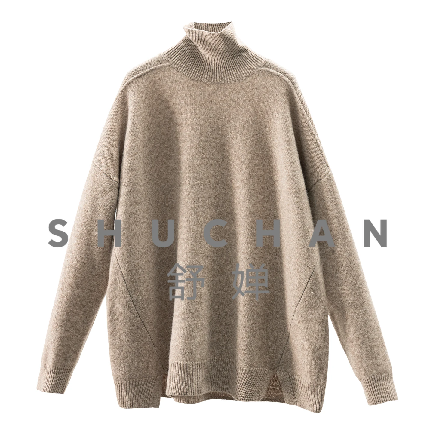 

Lazy Large Silhouette, French Vertical Cut 100 Flower Yarn Wool Split Turtleneck Sweater Women's 410g 67F6