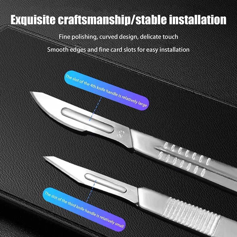Utility Medical Surgical Knife Replacement Blade Handle with Scale Diy Cutting Hand Tools 3# 4# Stainless Steel Scalpel view 2