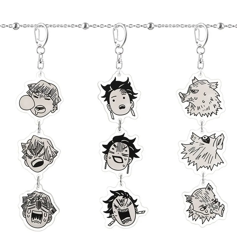 Demon Slayer Tanjiro Kamado Hashibira Inosuke Keychain Anime Peripheral Cute Cartoon Backpack Key Pendant Kawai Collection Goods