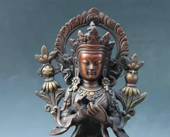 Tibet Buddhism Temple Red Copper Bronze Maitreya Guan Yin Kwan-yin Boddhisattva