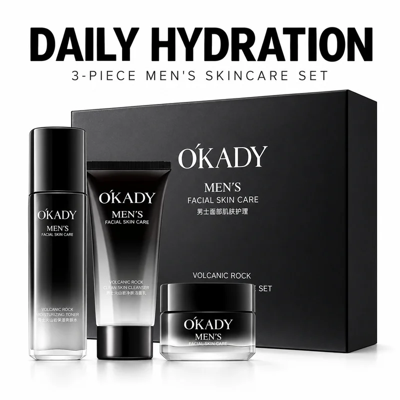 okady-男性用スキンケアセット-3点セット：洗顔料、化粧水、保湿クリーム、保湿フェイシャルケアパッケージ、毎日のフェイシャルケア用