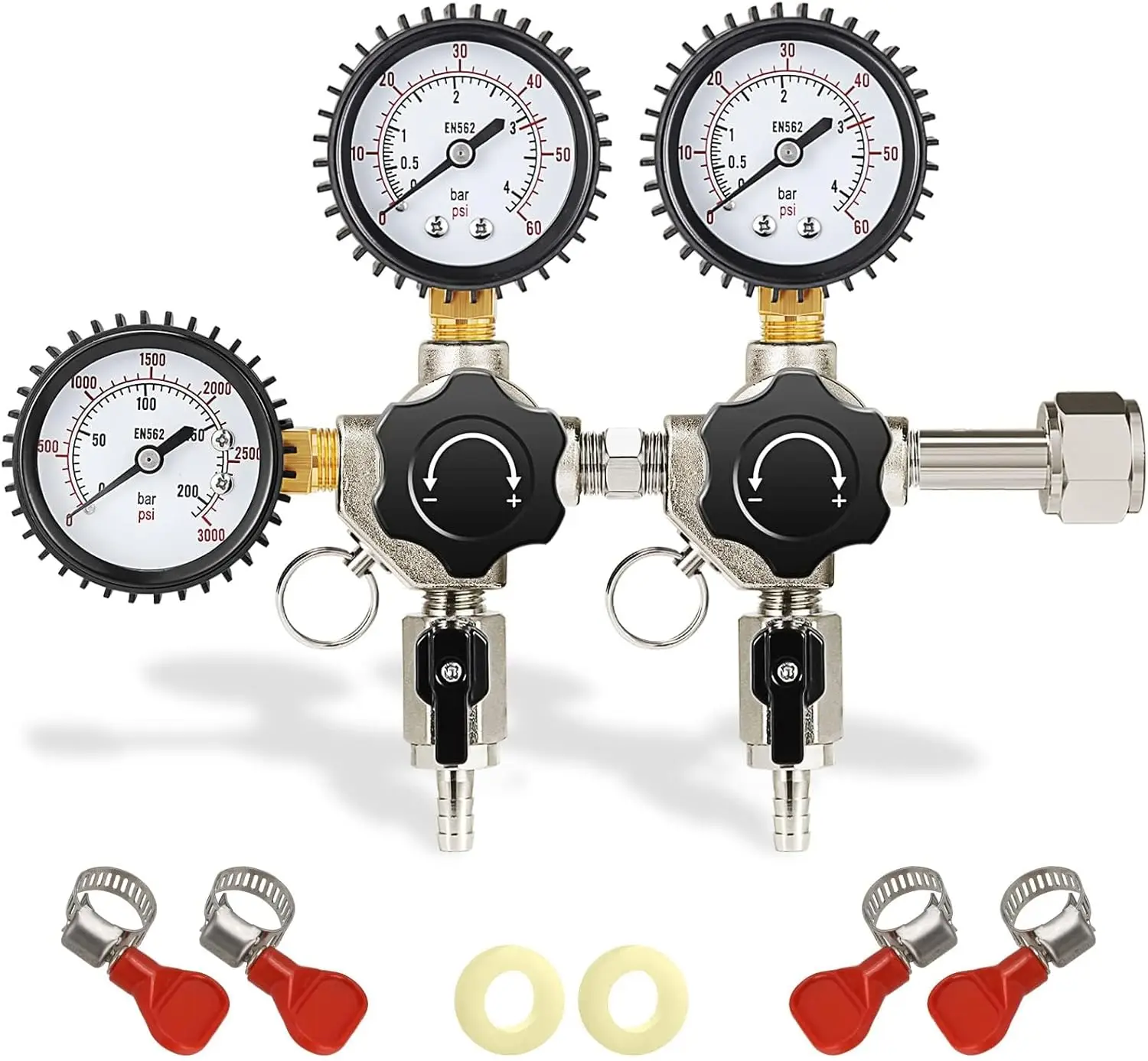 W21.8/CGA320 Dual Gauge Co2 Regulator With Pressure Relief Valve  For Beer Carbonated  /Soda Water Brewing