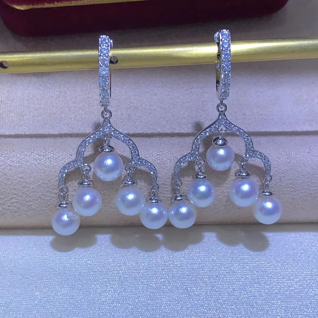 

Оптовая продажа, серьги из стерлингового серебра S925, фурнитура для крепления, базовые монтажные детали, аксессуар для жемчуга 5-6 мм, 5 пар/лот