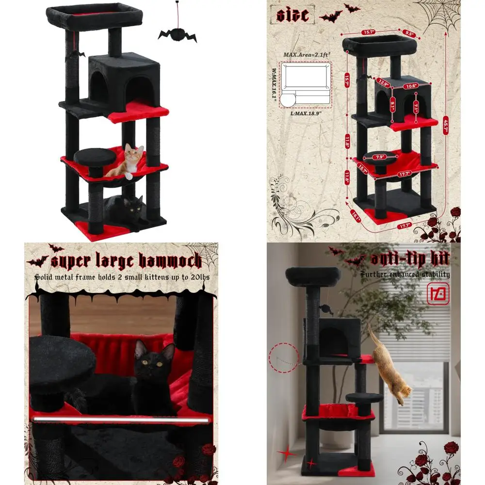 

Супер большая черная башня для кошек с гамаком, кроватью для гроба, презервативом, когтеточками и верхним окунем для кошек