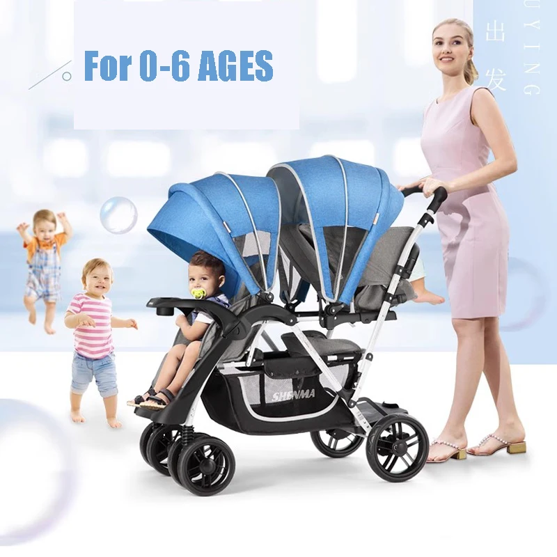 Passeggino gemelli passeggino doppio Sit N Stand con parapioggia, 4 colori disponibili