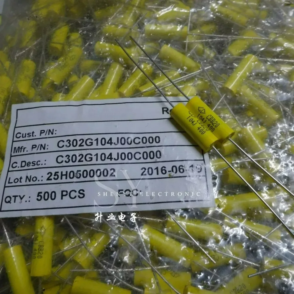 5pcs/lot Fara CBB20 0.1uf 400V 100nf U1 104 J Brand New Axial Non-polarized Frequency Divider Capacitor C302G104J00C000
