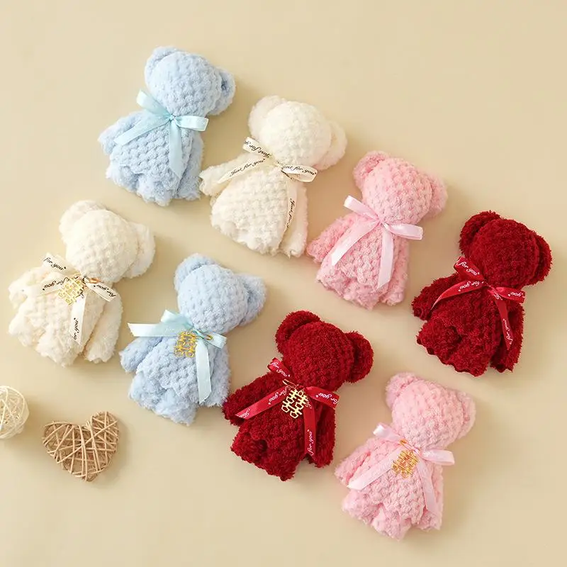 Novelty Cute Bear Design​​ Bear Towel Absorbent Coral Velvet Hand Towel​​​​ Luxury Velvet Texture​​ Soft Thickened Face Towel