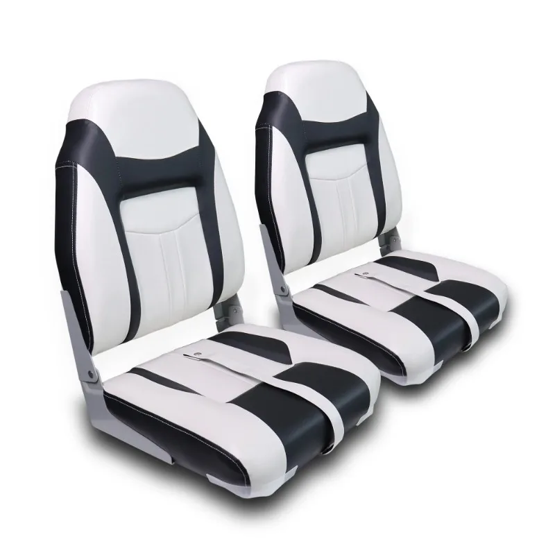 High Back Boat Seats White and Black 2 Pack Fold Away Boat Seat Fishing Chair Marine Folding Seat