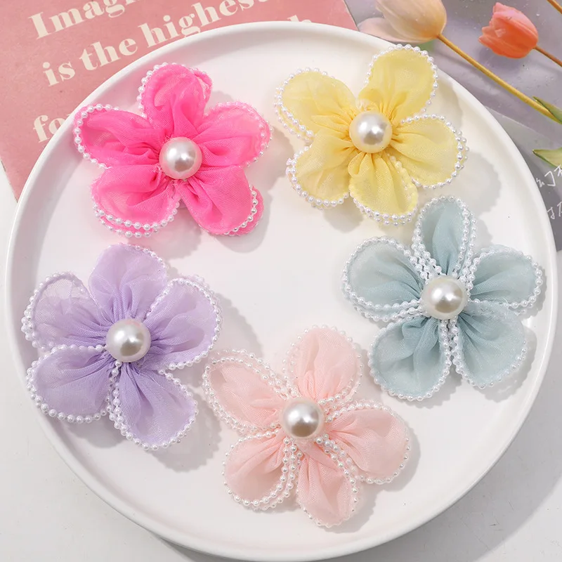 2pcs Korean fairy lovely Pearl lace gauze diy handmade wild hairpin hair accessories for jewelry making