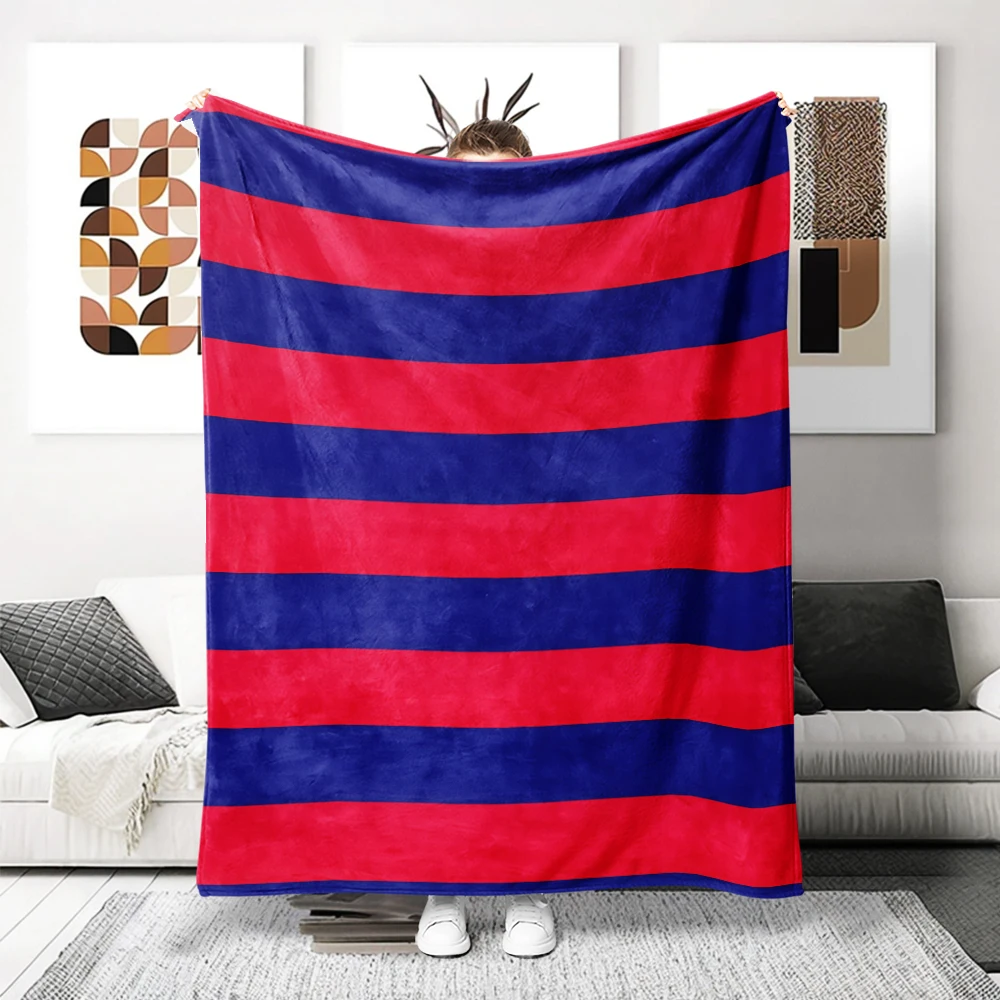 Navy Red Bold Stripes Flannel Blanket Perfect For Sofa Office Bed Travel Sleep Read Relax Camping Four Season Use