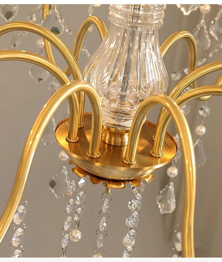 European Crystal E14 Chandelier French Gold Candle Pendant