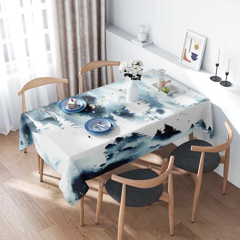 

Modern Nordic Style Waterproof Tablecloth with Snowy Forest Print - Perfect for Dining Tables in Living Rooms or Bedrooms - 100%
