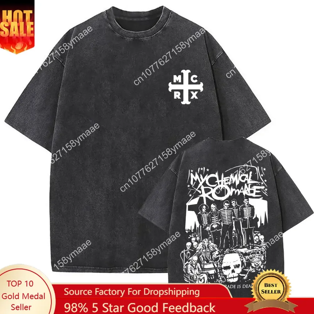 Hot Sale Washed Vintage My Chemical Romance The Black Parade Is Dead T-shirts Crewneck Men Women Punk Emo Rock Oversized T Shirt