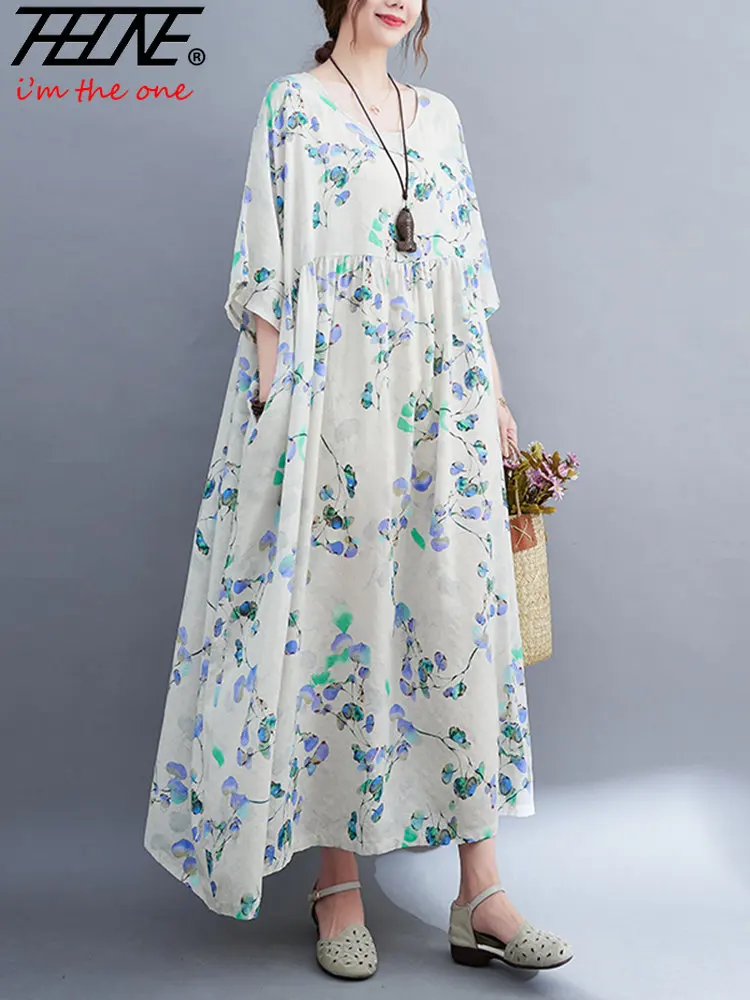 Vestidos De Mujer Oversized Bloemen Zomer Losse Jurk Vrouwen Gewaad Bohemien Of Boho Casual Strand Koreaanse Mode Retro Lange Jurken