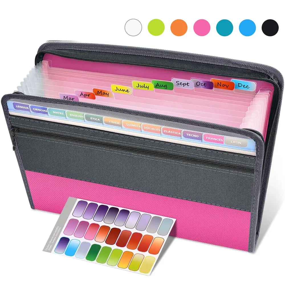 

Accordion-style document organizer, 13-layer expandable document bag, front pen holder, portable monthly paper bill organizer.
