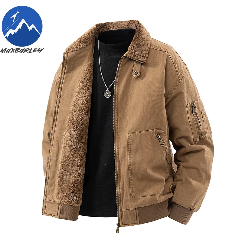 Men Padded Jacket Fur Collar Lapel Hiking Sport Fleece Lined Warm Parka Premium Zipper Pocket Lightweight Winter Flight Jackets