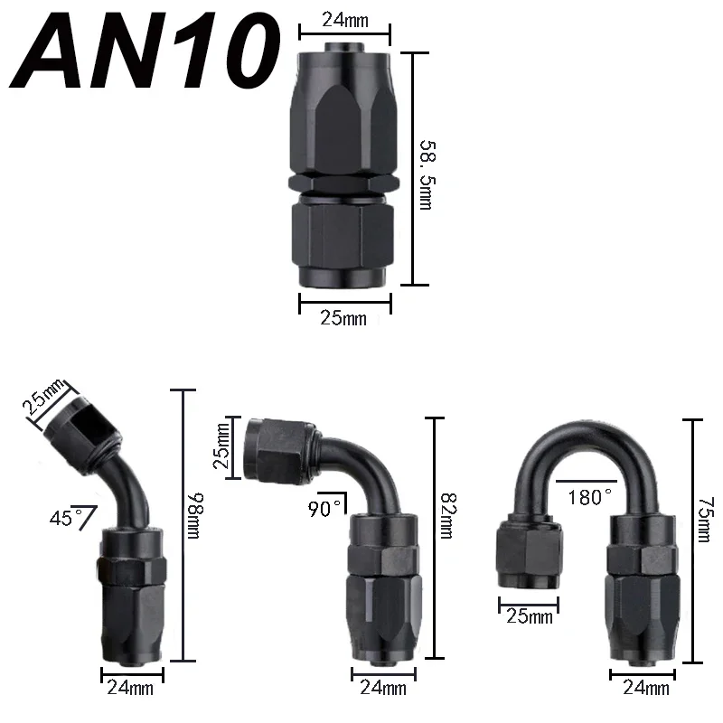 1M AN10 Fuel Hose Fitting Oil Line Pipe Tube Nylon Stainless Steel Braided CPE Rubber With 0 45 90 180 Degree Swivel Hose Ends