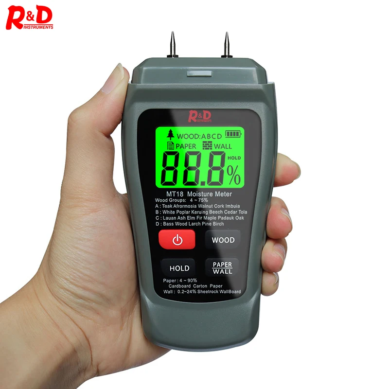 R&D MT-18 Wood Moisture Meter Paper Humidity Tester Wall Hygrometer Timber Damp Detector Tree Density Tester Grey NEW