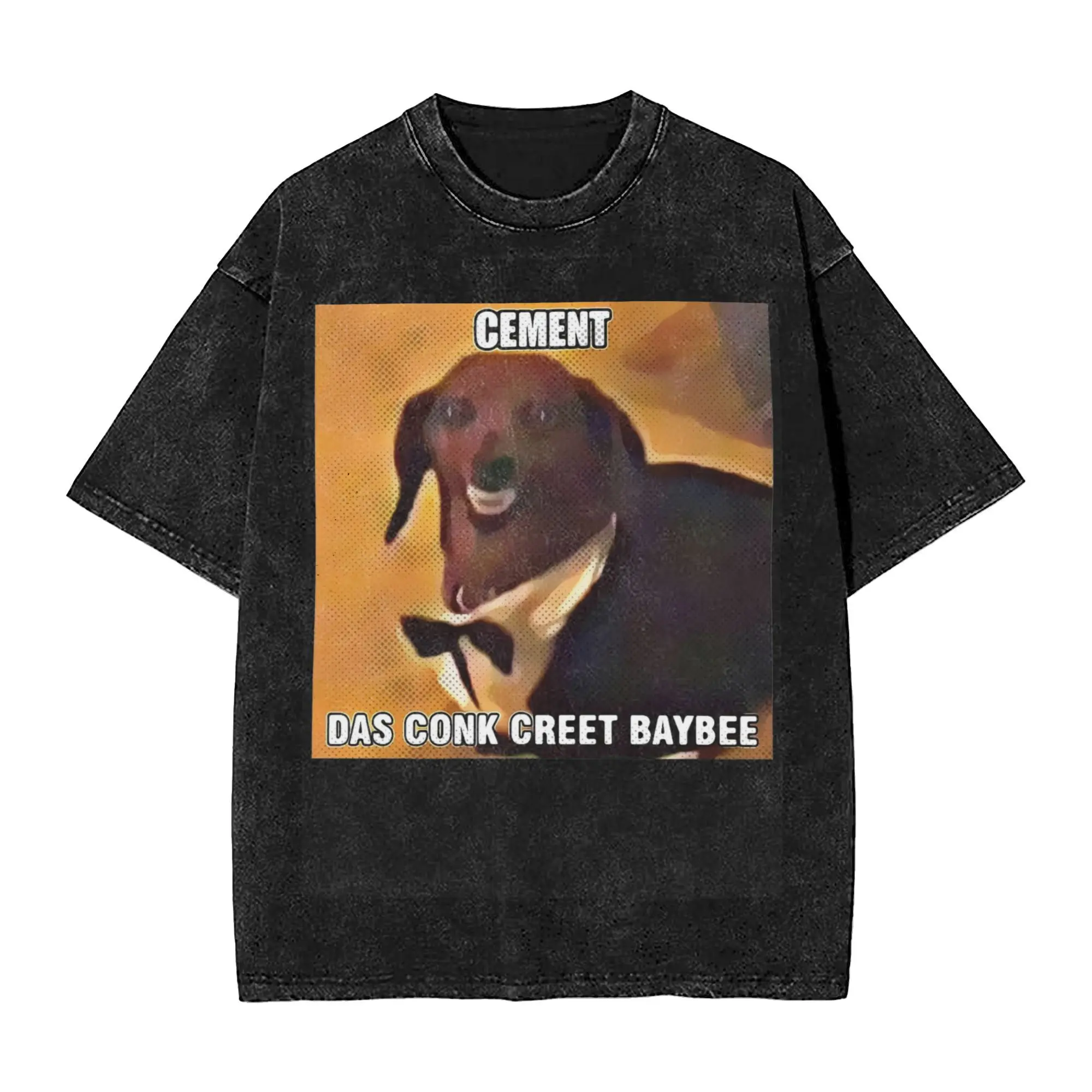 Washed T Shirts Dachsund Meme Cement das Conk Creet Baybee Hip Hop T-Shirts Street Streetwear Cotton Graphic Tees for Men Women