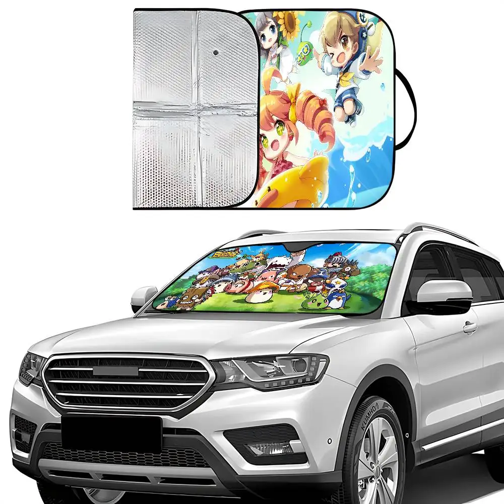 M-maplestory jogo carro pára-sol cortinas pára-brisas janela dianteira viseira 70x130cm viseira de sol solar proteger xadrez presente novidade carro