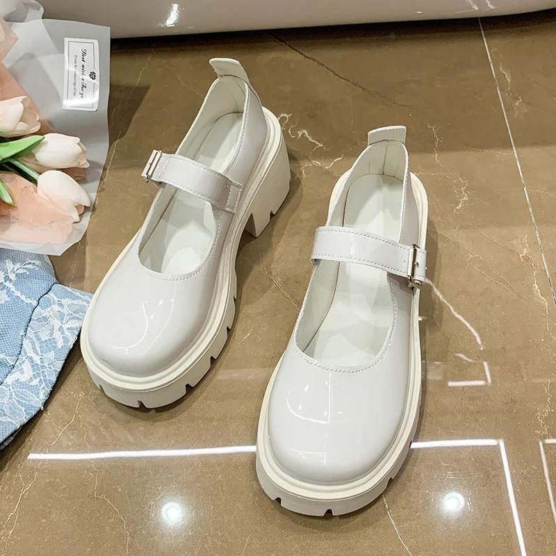 Thick-soled Small Leather Shoes for Women's Spring 2025 New Retro Round Head One-word Buckle Single Shoes