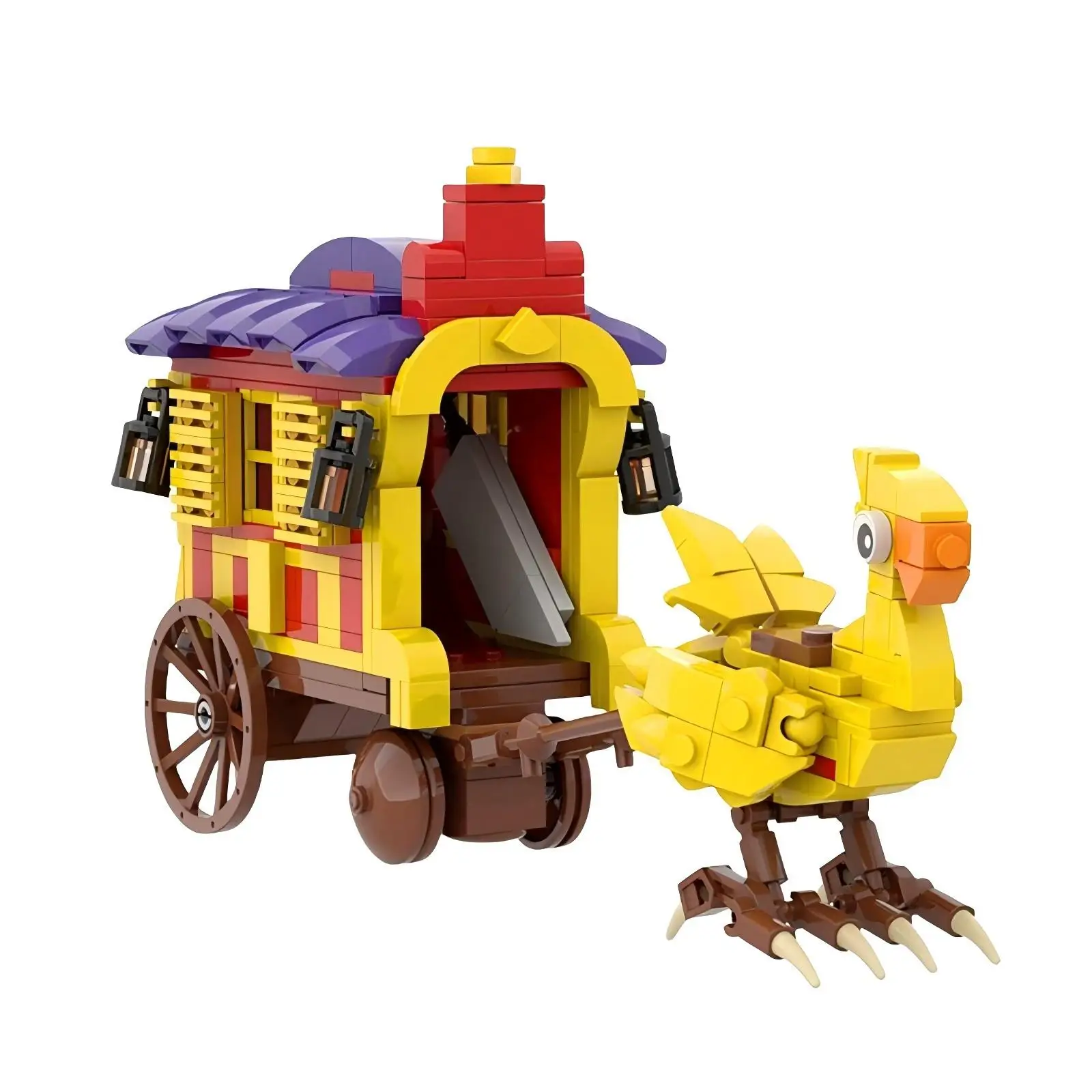 ตัวต่อการ์ตูนสัตว์ ชุดตัวต่อ MOC ซีรีส์เกมยอดฮิต นกช็อคโคบอยด์และรถม้า ของเล่นประกอบสำหรับเด็ก ของขวัญวันเกิด