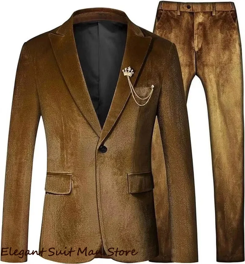 

Men's Suit Set Velvet Banquet Suit 2-piece Set (pants+jacket) Tailor-Made Custom Business Suit Set