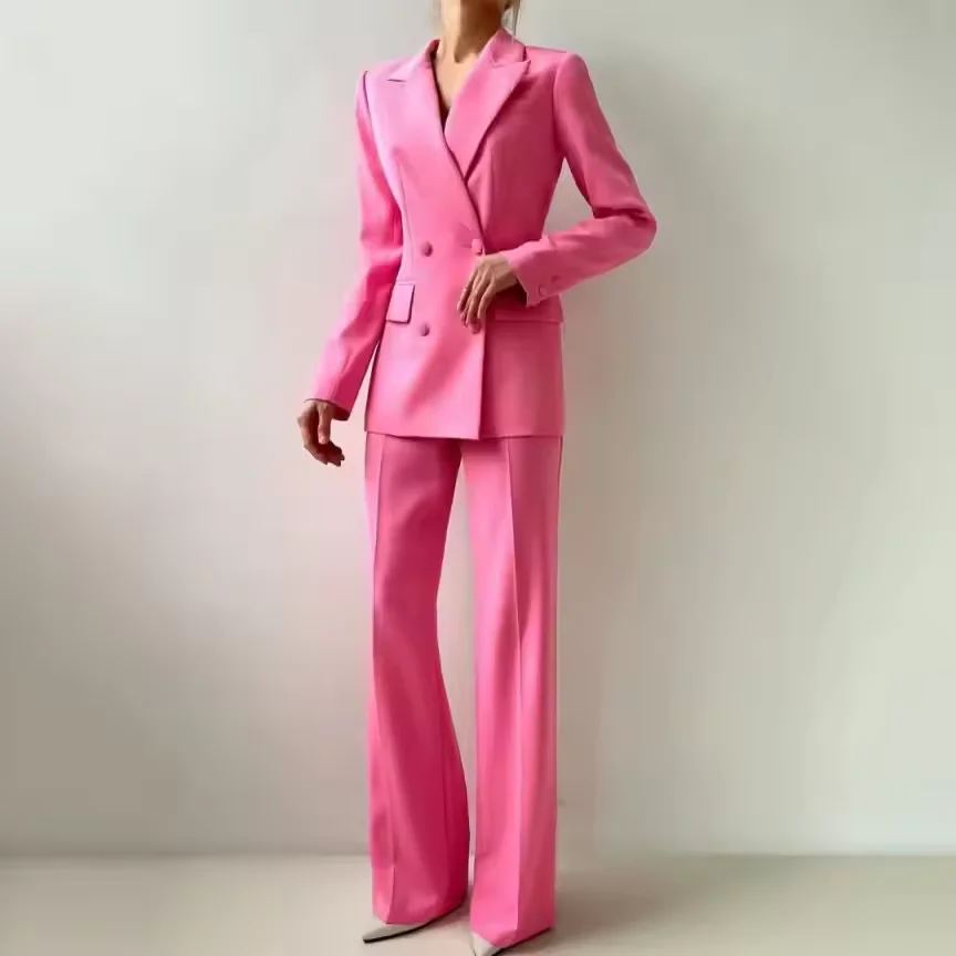 2Pcs Women's Solid Color Suit + Trousers Two-Piece Set Slim Fit Business Fashion Formal Female Clothes Outfit