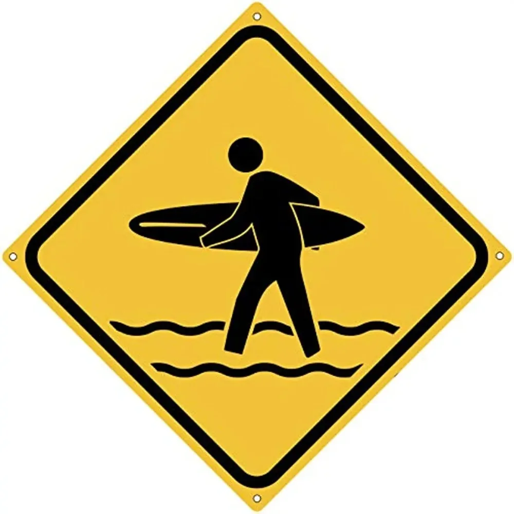 Classics Surfer Crossing Metal Tin Sign - Road Sign Beach Decor, Surf's Up Home Bar Wall Art Funny Gift