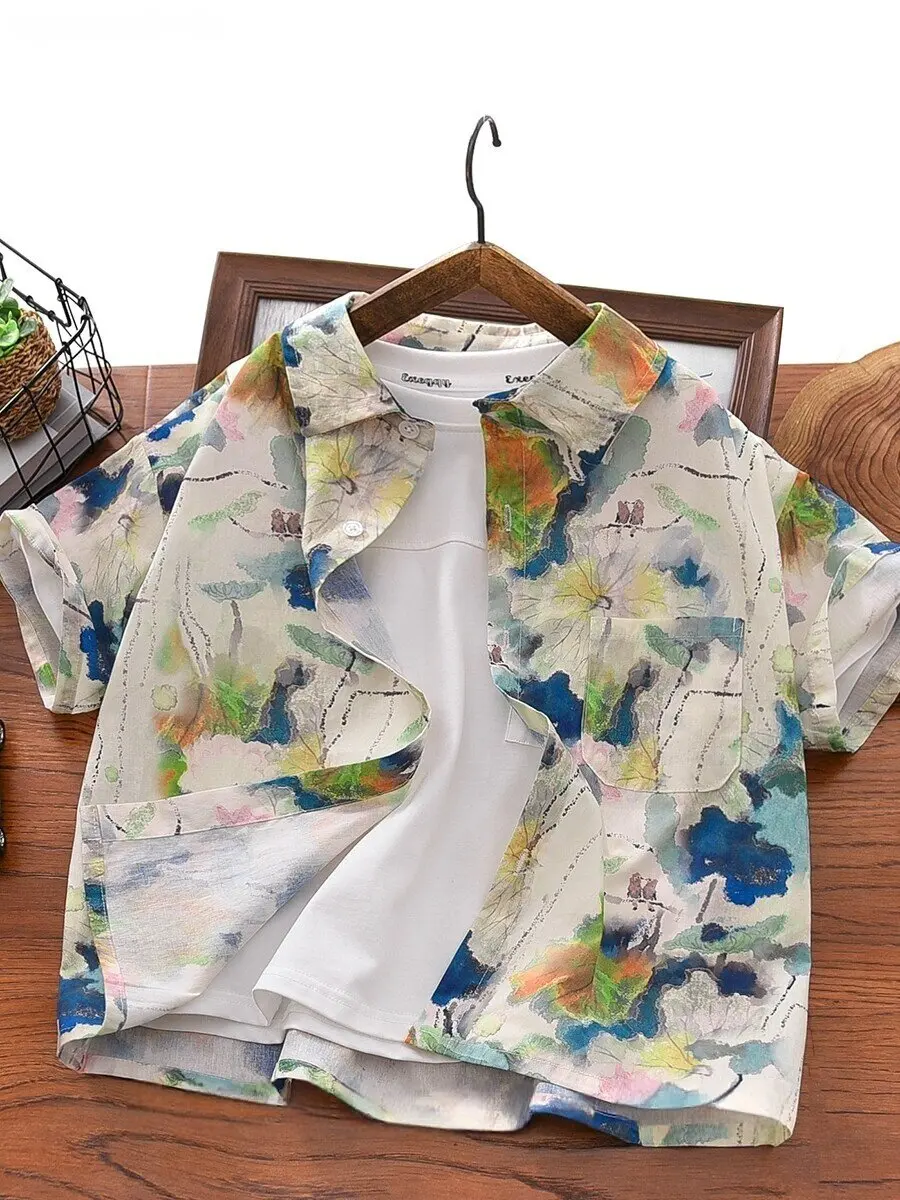 boys-summer-shirt-short-sleeve-pure-cotton-thin-new-style-casual-fashionable-breathable-comfortable-children's-clothing