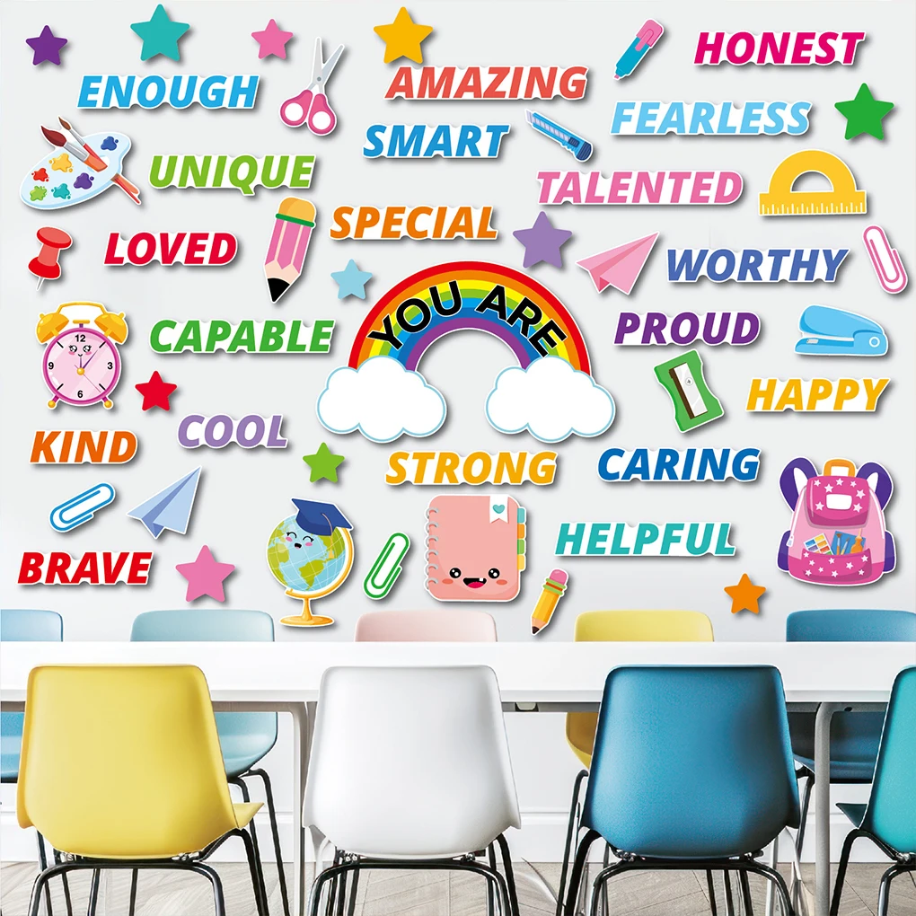 مجموعة لوحة إعلانات لموسم افتتاح المدرسة وملصقات حائط مزخرفة وقواطع ملهمة ملونة 53/88 قطعة