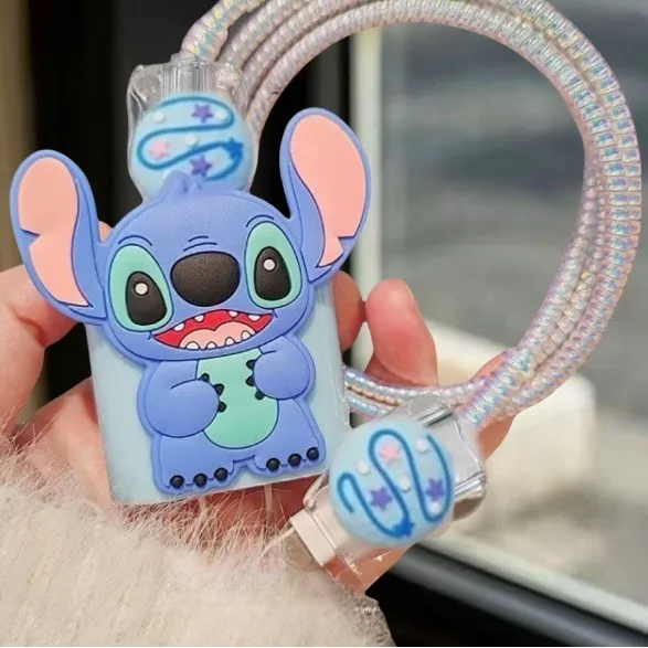 

Cute Cartoon Stitch Charger Protector Cable Organiser for IPhone 18W 20W Charging Protection Cover Winder Kit