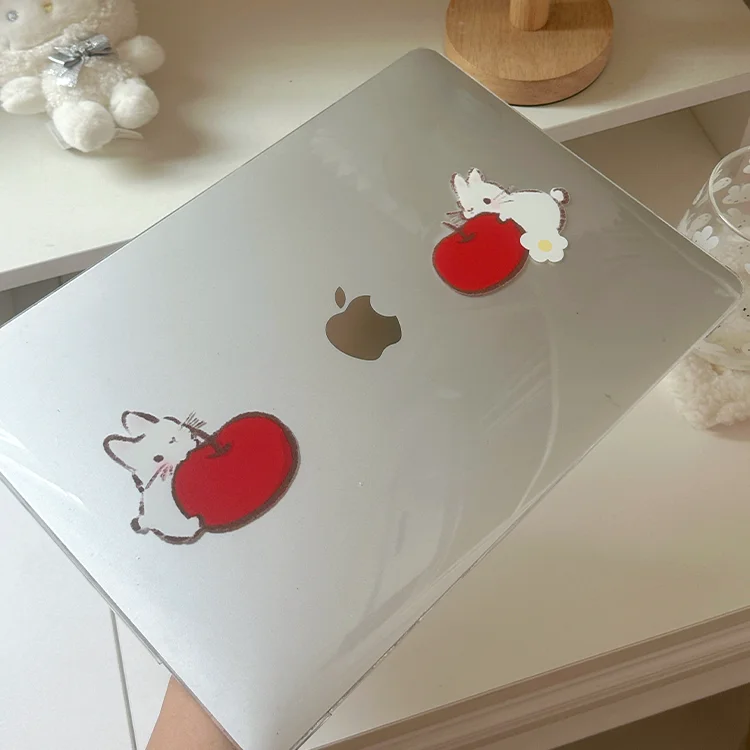 Red Apple Rabbit Crystal Laptop Case For Macbook Air 13.6 M4 NEO 15 M3 Hard Cover For Mac Book Pro 13 M1 M2 14 M4 M5 16 Cover